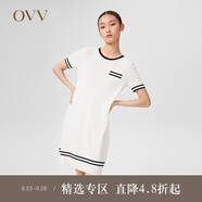 OVV2022春夏新款女裝經(jīng)典撞色真絲羊毛時尚A字短袖針織連衣裙 米白02 M