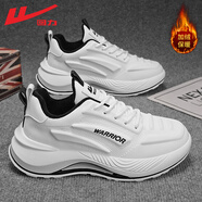 回力（Warrior）官方男鞋冬季加絨休閑跑步鞋舒適老爹鞋子男士運動(dòng)鞋男白炭黑絨45