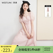 西遇法式連衣裙女2025年夏季新款方領(lǐng)收腰中長(cháng)款茶歇溫柔系公主裙 粉色 S