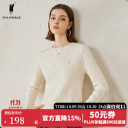 POLOWALK女士針織衫秋冬圓領(lǐng)短款經(jīng)典復(fù)古絞花淑女風(fēng)時(shí)尚毛衣 米白 S (155)