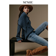 束皙SUSHE 芙彌 解構主義 羊毛牦牛絨前后兩穿交叉領(lǐng)鏤空短款毛衣