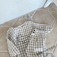 格素凡嬰兒衣服春秋薄款休閑棉麻小童兩件套六個月一歲男女寶寶春秋夏裝 格子 80 碼