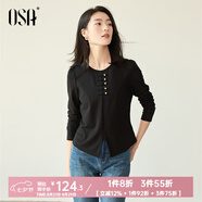 歐莎（OSA）新中式盤(pán)扣國風(fēng)長(cháng)袖T恤2025秋季新款女小開(kāi)叉寬松慵懶上衣氣質(zhì) 黑色 M