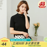 金菊含羊毛多色可選早春新款細坑條特價(jià)打底毛衣半高領(lǐng)短袖女式針織衫 黑色 M