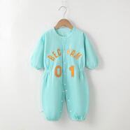 繽麗貓寶寶爬爬服秋冬款一體式連體罩衣哈衣爬行男童女童外穿防臟外套 連體罩衣-綠色棒球服 100cm