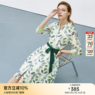 顏域印花連衣裙女士秋裝新款時尚減齡收腰顯瘦碎花裙子 綠花 S/36