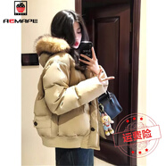 AEMAPE羽絨棉服女2024冬季新款韓系穿搭大毛領(lǐng)高級感加厚保暖派克服棉衣 卡其色  S