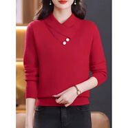 花花公子（PLAYBOY）設計感交叉領加厚毛衣女2025新款秋冬時尚內(nèi)搭針織針織打底衫上衣 紅色 S