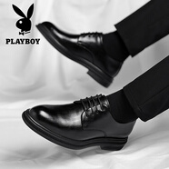 花花公子（PLAYBOY）皮鞋男真皮透氣內(nèi)增高皮鞋鏤空休閑 6268黑色單鞋款 37