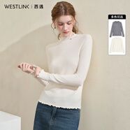 西遇（Westlink）半高領針織衫女秋季新款木耳邊內(nèi)搭打底衫修身顯瘦毛衣 杏色 （預售15天） M (160)