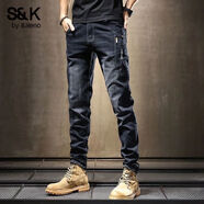 班尼路S&K系列男士彈力修身牛仔褲秋季新款舒適百搭休閑刺繡長(cháng)褲 黑色 28