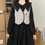 G.DUCKKIDS女大童娃娃領(lǐng)學(xué)院風(fēng)連衣裙秋冬新款紅色女孩小裙子+馬甲兩件套裝 黑色馬甲 165 S建議78-95斤