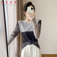 FSAT撞色印花網(wǎng)紗上衣女歐洲站時(shí)尚洋氣秋冬新款暈染長(cháng)袖T恤打底衫潮 圖片色 S