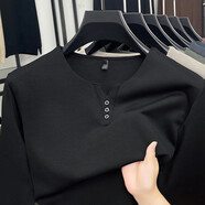 紅蜻蜓（RED DRAGONFLY）2025新款純色V領(lǐng)長(cháng)袖T恤男士百搭休閑打底衫上衣秋衣衛衣打底衫 黑色 M