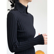 花花公子（PLAYBOY）早秋冬季長(cháng)袖針織衫POLO衫娃娃領(lǐng)毛衣百搭修身顯瘦黑色洋氣上衣 黑色官方旗艦版 S (90斤內)