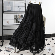 裙子冬季半身裙法式蕾絲重工蛋糕裙女高腰網(wǎng)紗蓬蓬裙裙長(cháng)裙紗裙子 黑色 均碼 80-150斤