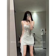 Zonsmo高級感輕奢SYJ/舒衣家 微胖mm純欲風(fēng)掛頸吊帶洋裝女褶皺收腰顯瘦 白色 原版質(zhì)量 S