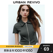 UR2025夏季新款女木耳邊分割線(xiàn)雙拉鏈短袖開(kāi)襟襯衫UYY250018 中灰 (偏短) XL