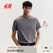 H&M男裝女裝T恤秋季透氣圓領(lǐng)短袖運動(dòng)上衣短袖內搭打底衫0685816 深灰色 2XL 180/124