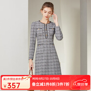 經(jīng)典故事（JANE STORY）高端精致小香風連衣裙女秋季2025新款法式氣質(zhì)編織呢料修身中長裙 藍黑色 XL
