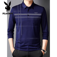 花花公子（PLAYBOY）中老年爸爸秋裝上衣春秋男士長(cháng)袖T恤翻領(lǐng)老人爺爺秋季休閑T恤衫 303藏青 1件裝 L 建議110-130斤