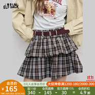 妖精的口袋【送皮帶】復古格紋半身裙女2025年秋季新款甜美蛋糕裙 黑白格紋色 L