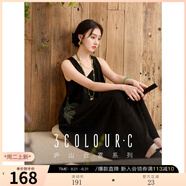 三彩【墨韻茶影】2025秋季新款新中式寬松無(wú)袖繡花繭型連衣裙C 經(jīng)典黑 S 155/80A