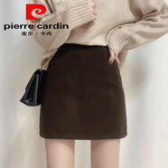 皮爾卡丹（pierre cardin）顯瘦灰色A字毛呢短裙秋冬2025小個(gè)子短裙秋冬款高腰裙子半身裙 咖啡色 有安全褲--卡碼拍大 S 80-95斤