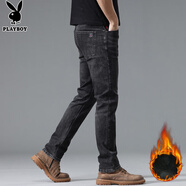 花花公子（PLAYBOY）加絨牛仔褲男秋冬款2025新款休閑時(shí)尚保暖直筒褲男韓版長(cháng)褲子男款 黑色 加絨 31