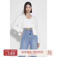 歐時力OCHIRLY 兔毛混紡針織外套女毛衣章仔軟糯秋冬季通勤簡約 米白010 M