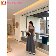 VOYDOVEalexstevens卡戴珊吊帶連衣裙長(cháng)裙女秋夏季修身顯瘦性感黑色裙子 深灰色 S