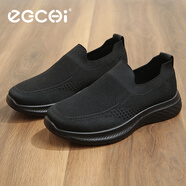 宜馳（EGCHI）休閑鞋男運動(dòng)透氣健步鞋軟底網(wǎng)面一腳蹬懶人鞋 X17032156 黑色 42