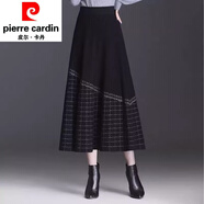 皮爾卡丹（pierre cardin）半身裙子女士春秋冬季2025年新款洋氣加厚高腰百褶a字大擺中長(cháng)裙 灰色格子 S