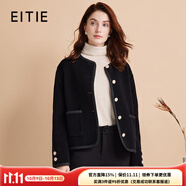 愛特愛（EITIE）簡(jiǎn)約經(jīng)典小香風(fēng)兔毛短款呢子外套秋冬新款羊毛開衫女D2403419 極簡(jiǎn)黑20 S 155