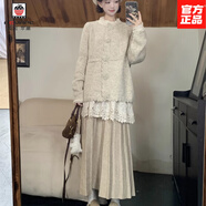 AEMAPE韓系穿搭慵懶風(fēng)花朵毛衣蕾絲內搭上衣春秋冬百褶半身裙溫柔三件套 打底衫+毛衣+半身裙 XL 建議110-135斤