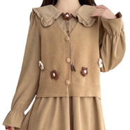 G.duck12-18歲女大童紅色連衣裙秋冬裝女孩娃娃領(lǐng)公主裙針織馬甲兩件套 卡其色馬甲 170 M建議95-105斤