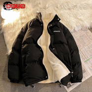 邊七雙面穿棉衣男秋冬季韓版潮流寬松仿羊羔絨棉服潮牌棉襖毛絨外套 【高質(zhì)量單面穿】206黑色 L