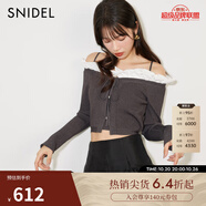 SNIDEL【精英衣櫥】秋冬一字領(lǐng)荷葉邊露肩吊帶針織開衫上衣SWNT244179 灰色 均碼 （F）
