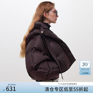 范思藍恩23FS14453時(shí)髦短款羽絨服冬季寬松蝙蝠袖連帽鵝絨服外套 深酒紅 M