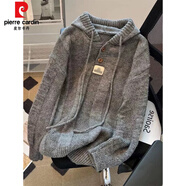 皮爾卡丹（pierre cardin）美拉德咖色連帽毛衣衛衣外套大碼女裝胖mm冬季加厚慵懶針織衫上衣 淺灰色【今年流行漂亮美式高街美式復古小眾不撞款小衫 L 【100-120斤】
