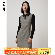 LANDI千鳥(niǎo)格針織拼接連衣裙女新款春季收腰a字裙短裙黑色M
