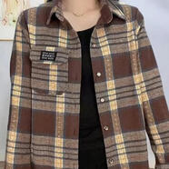 [早秋新款]2025年大碼軟毛尼格子中長(zhǎng)款襯衫上衣休閑百搭長(zhǎng)袖外套 咖格 2XL （建議105-120斤）