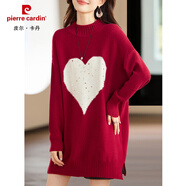 皮爾卡丹（pierre cardin）2025冬季新款?lèi)?ài)心提花亮片跨年紅色毛衣中長(cháng)款開(kāi)叉洋氣連衣裙女士 圣誕紅大愛(ài)心開(kāi)叉毛衣 M 90-120斤