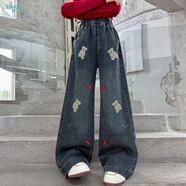 芽可兒2025新款女孩女童褲子抗皺耐臟牛仔褲時尚氣質(zhì)百搭面料舒適秋款耐 藍灰色 160 cm