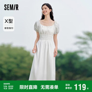 森馬連衣裙女溫柔氣質(zhì)白月光夏季法式方領(lǐng)收腰中長裙107424114036