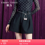 糖力時髦百搭 秋新款黑色高腰顯瘦A字闊腿西裝褲休閑短褲女 黑色 M