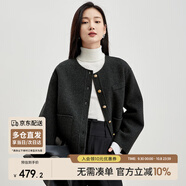 尚都比拉冬季100%羊毛雙面呢百搭圓領(lǐng)小個(gè)子短款毛呢外套 炭灰色 M 