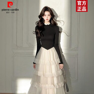 皮爾卡丹（pierre cardin）黑色蛋糕裙女小個(gè)子半身裙2025春秋新款禮服裙子蕾絲網(wǎng)紗裙蓬蓬裙 黑白拼接連衣裙早春穿搭活潑俏皮 S 【建議80-100斤】
