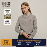 Teenie Weenie【美麗諾綿羊毛】小熊冬裝V領(lǐng)學(xué)院毛衣套頭針織衫女 中灰色 M 165