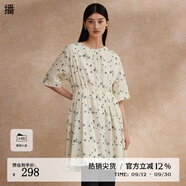 播腰部捏褶收腰連衣裙2024新款女夏季印花裙DDR2LD5790 W44本白花 S